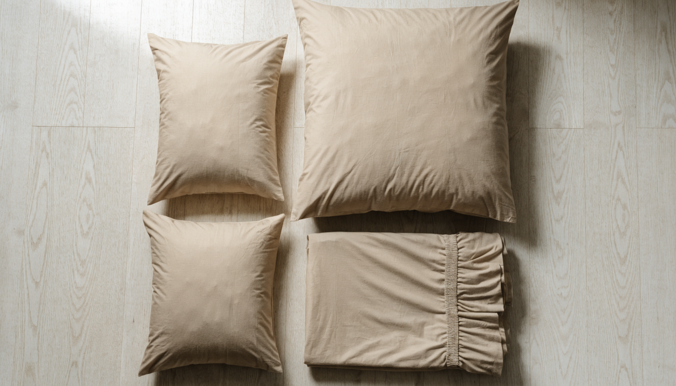 Parure de lit complète dépliée : housse de couette, deux taies et drap-housse assortis Image