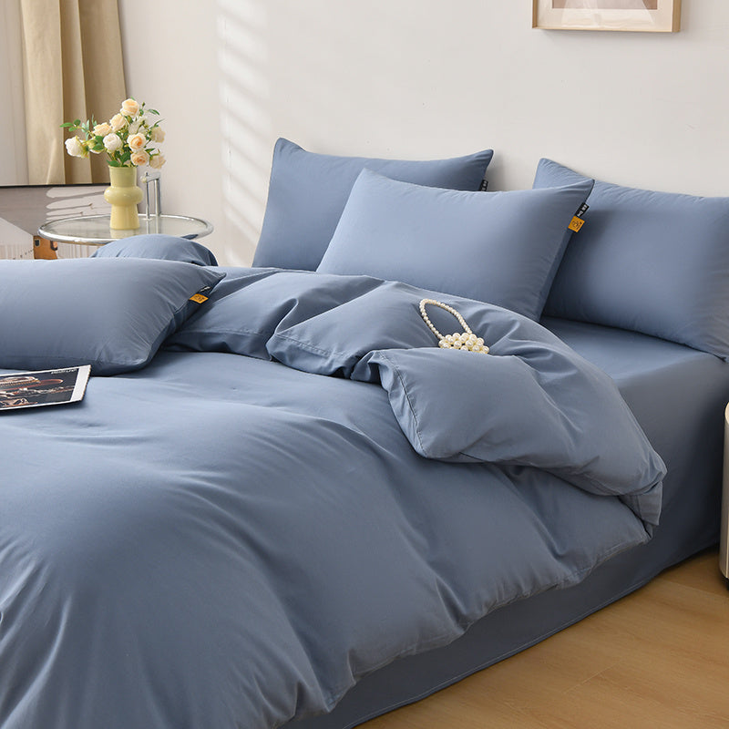 Parure de lit 100 % coton bleu — housse de couette et 2 taies
