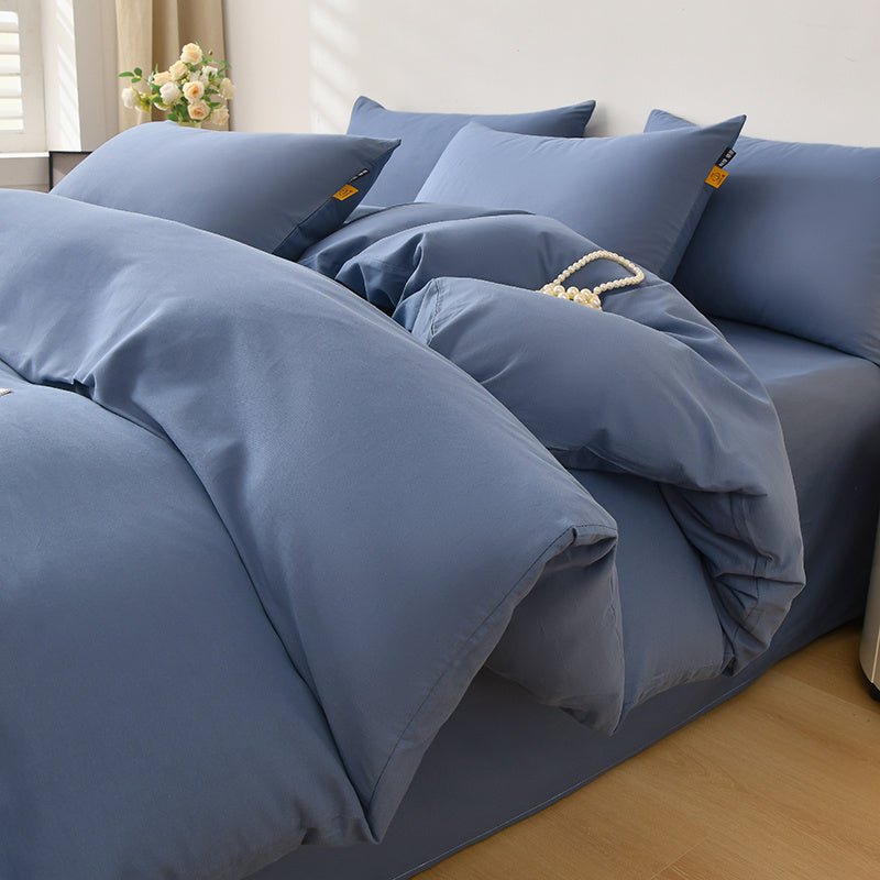 Parure de lit 100 % coton bleu — housse de couette et 2 taies