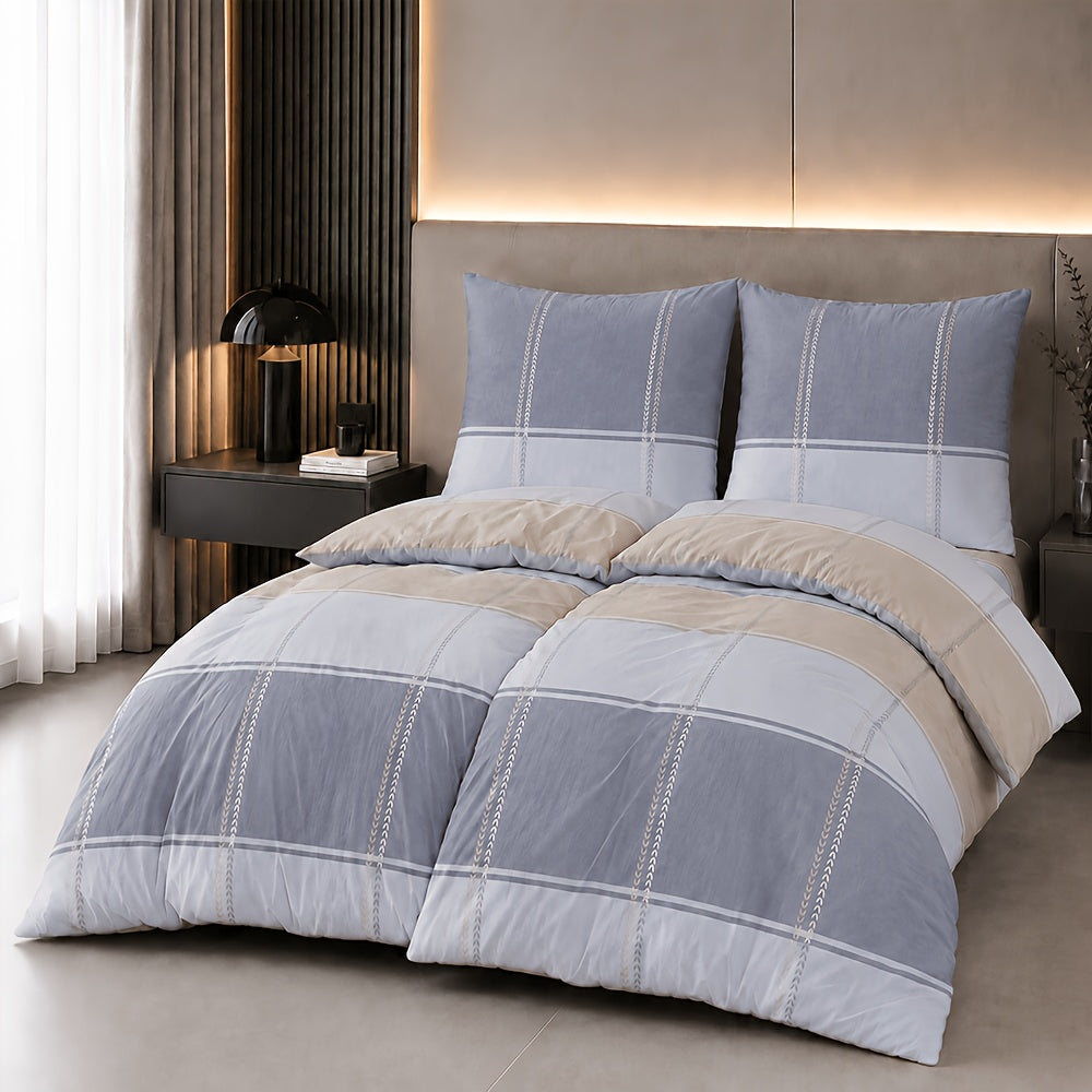 Parure de lit 4 pièces coton – Fougères bleues réversibles
