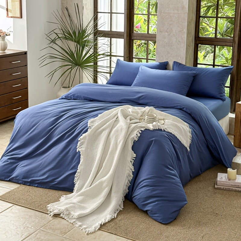 Parure de lit 100 % coton unie — housse de couette et 2 taies
