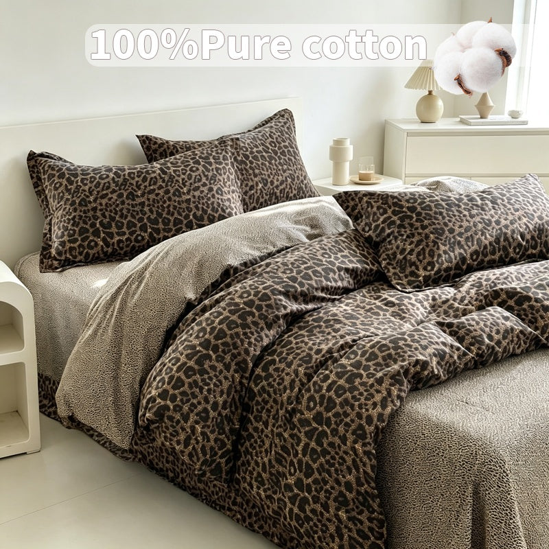 Parure de Housse de Couette Latacaca 23 Pices 100  Coton Pur Imprim Lopard Marron Plusieurs Tailles Disponibles Linge de Lit Toutes Saisons Convient pour Chambre et Chambre dAmis Housse de Couette Respirante Inclut 1 Housse de Couette et 12 Ta