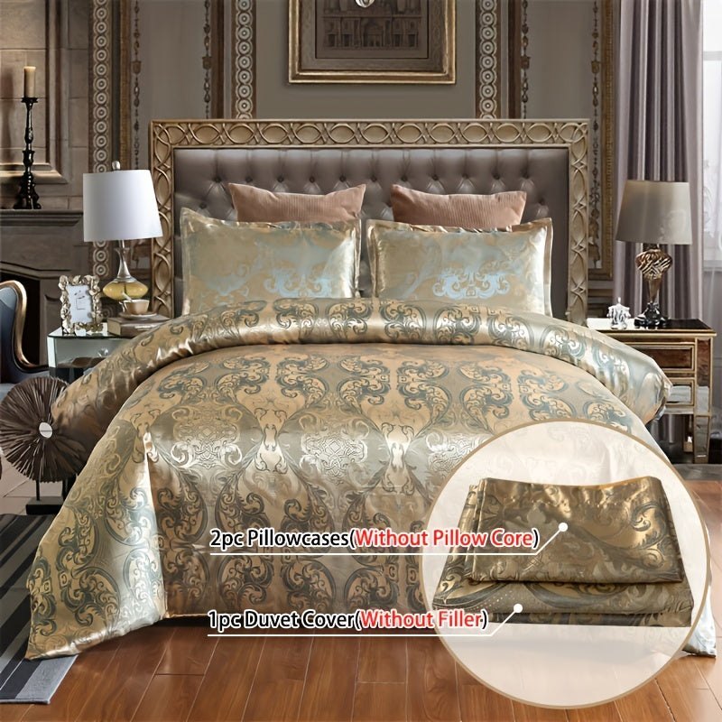 Ensemble de housse de couette jacquard en satin europen 3 pices 1 housse de couette et 1 pice de taies doreiller sans garniture intrieure