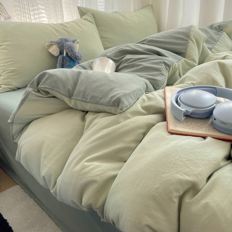 Parure de lit 4 pices unie dlave hypoallergnique et confortable 1 housse de couette  1 drapplat  2 taies doreiller vert gazonvert pomme