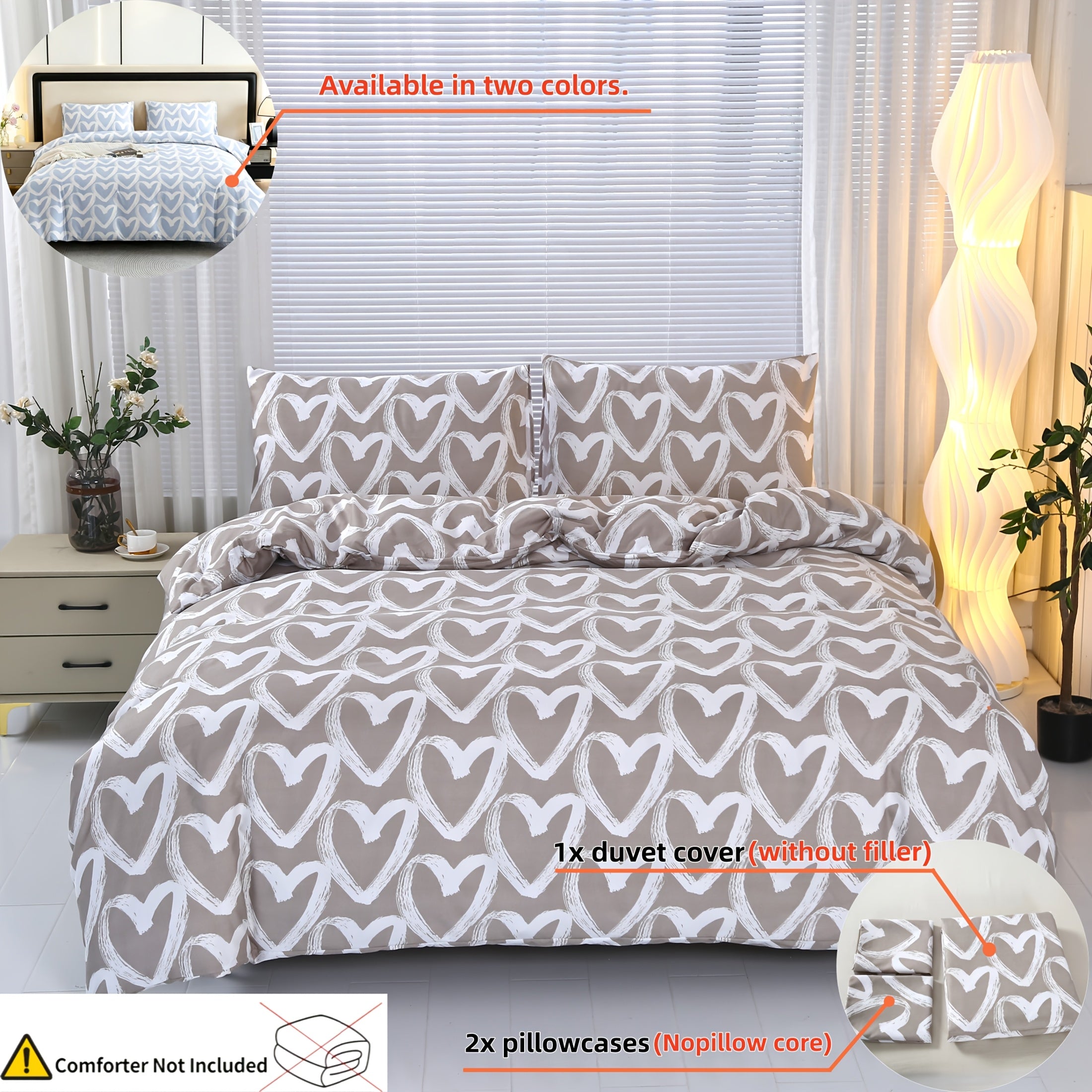 Parure de lit 3 pices en  bross imprim comprend 1 housse de couette  2 taies doreiller motif cur plusieurs couleurs disponibles literie toutenun literie complte ne comprend pas la couette ni les rembourrages doreiller rversible convient